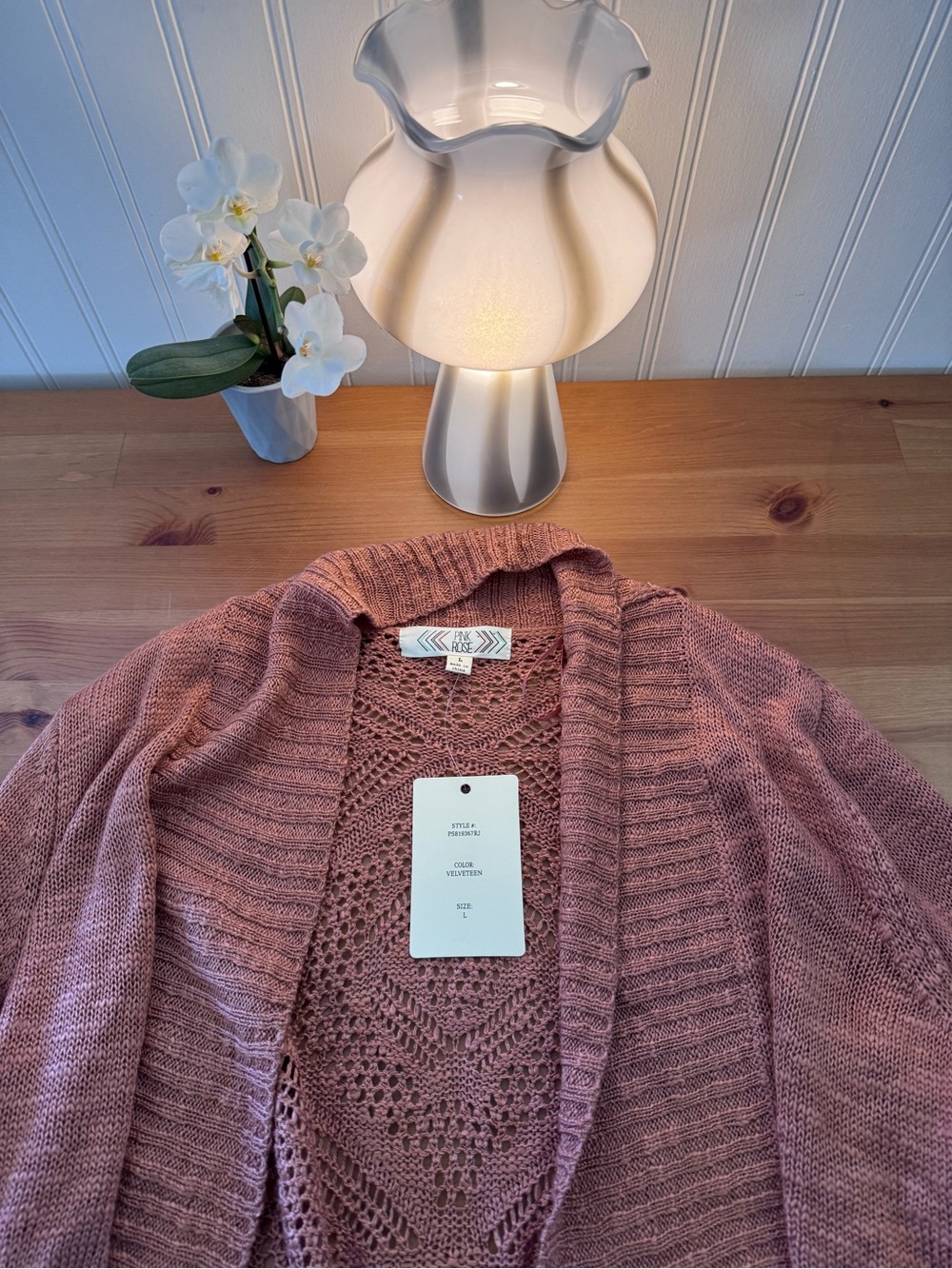 Pink Rose Knit Open Sweater Cardigan Size L New With Tags